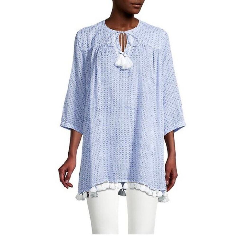 NEW Roller Rabbit Surry Serafina Boho Peasant Cotton Tunic Blouse Tassels Small